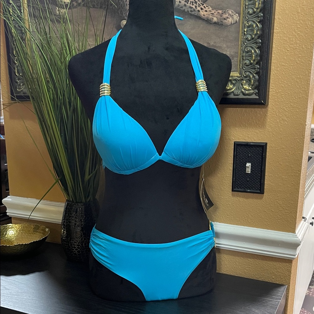 NWT Beach Joy Blue Halter Bikini Set